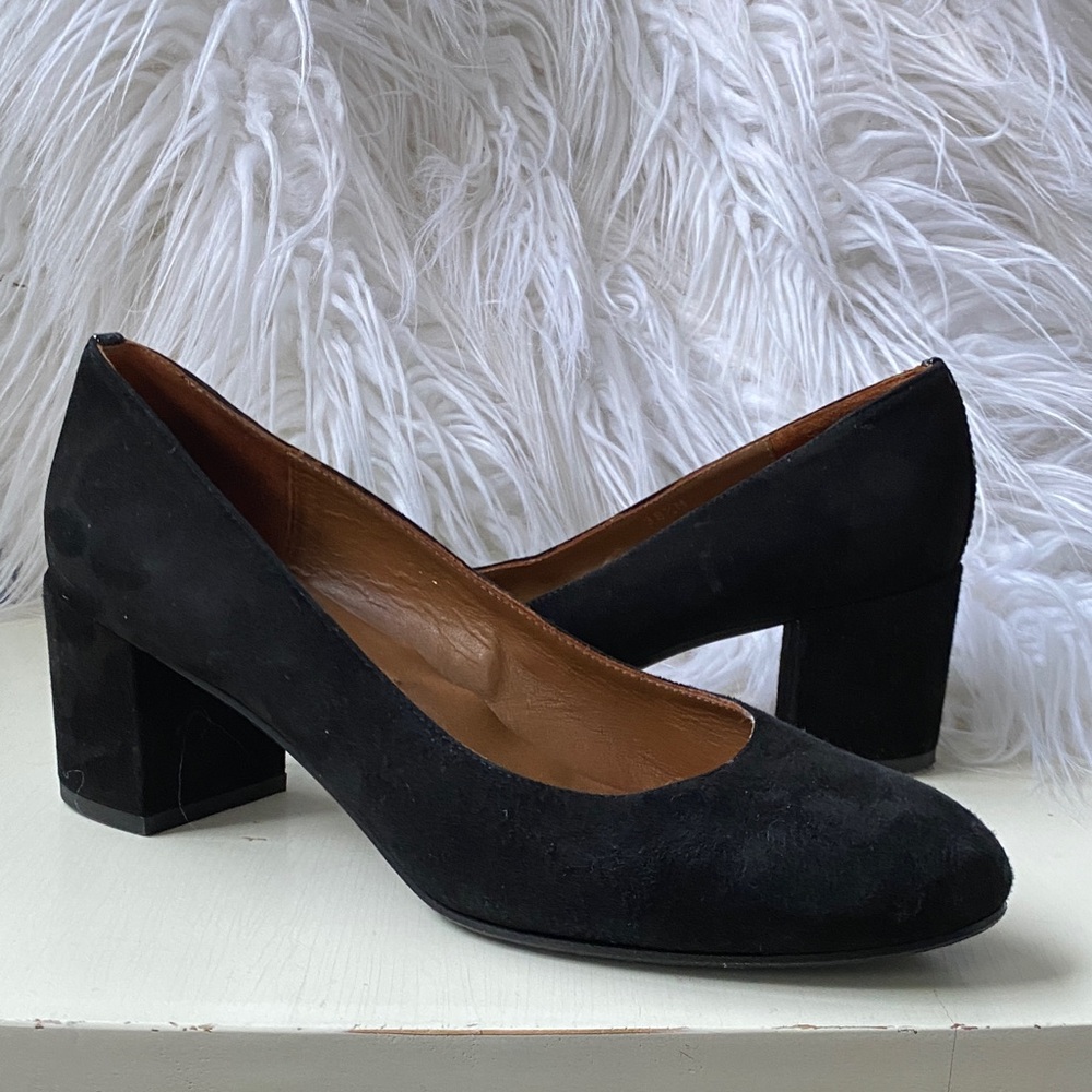 Margaux Black Suede Block Heel Pumps